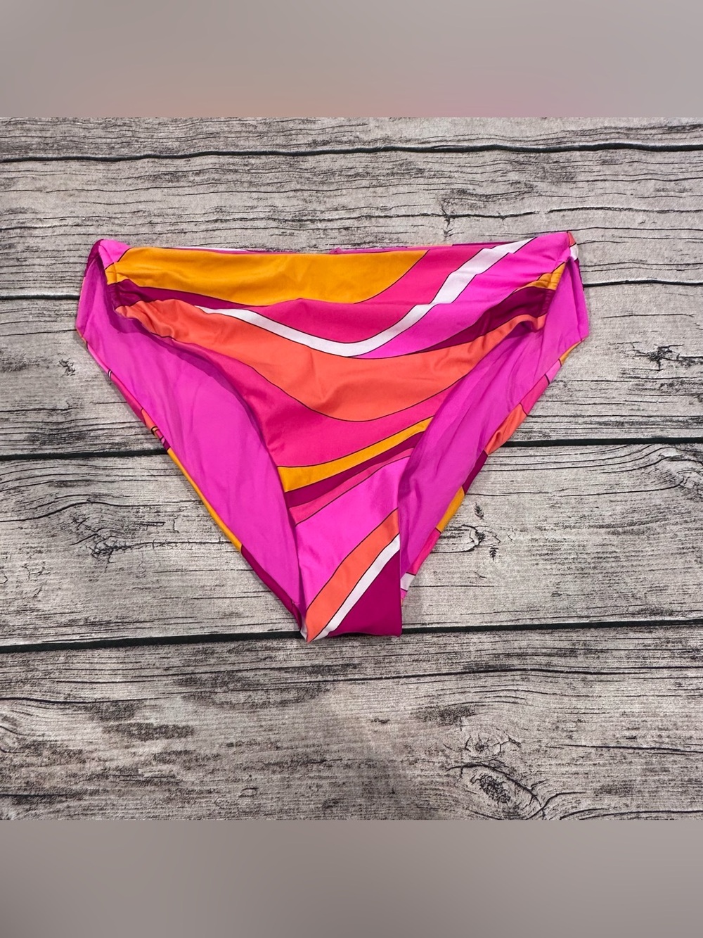 Trina Turk Pink & Mustard High Rise Notched Sides Bikini Bottoms, Mod, Size 10
